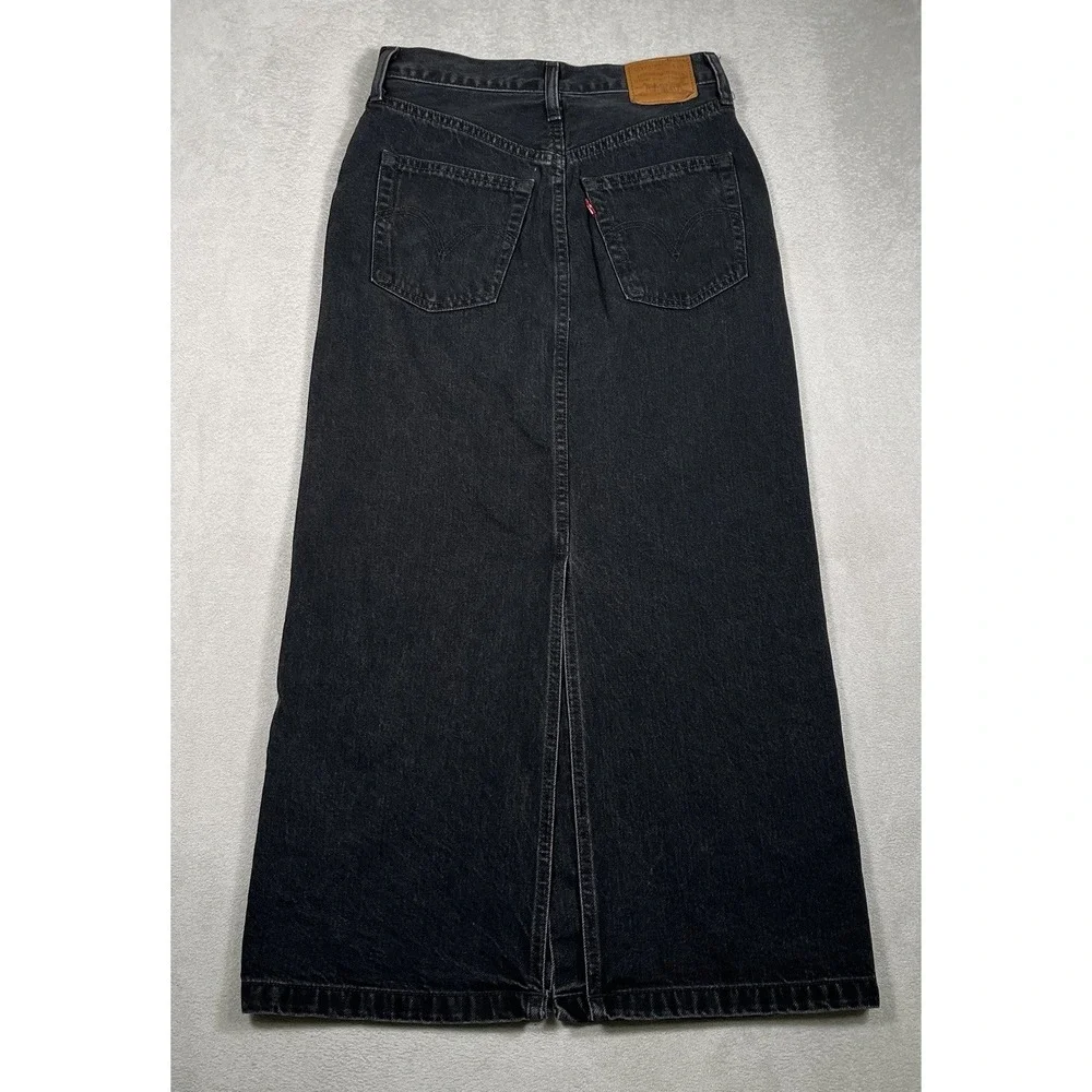 Levi's Premium Button Midi Skirt Women's 26 Black Denim Mid Rise A-Line